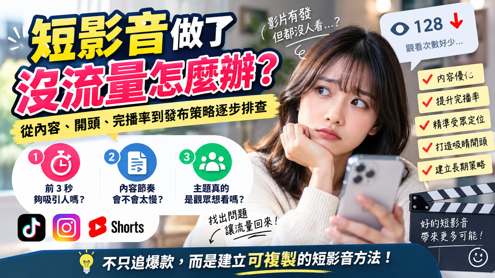 短影音做了沒流量怎麼辦？從內容、開頭、完播率到發布策略逐步排